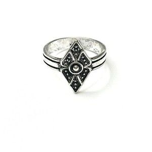 Boho Evil Eye Triangle Geometric Silver Tone Ring Size 7